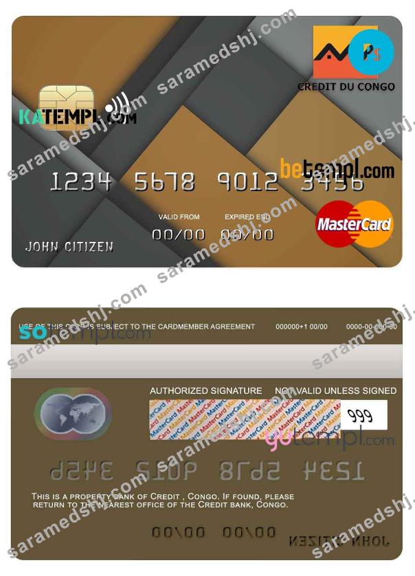 Congo Credit bank mastercard credit card template in PSD format, fully editable